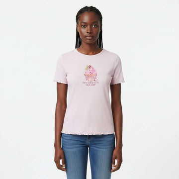Pink Printed Rib T Shirt Pale Pink Nawao.com