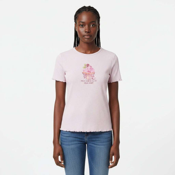 Pink Printed Rib T Shirt Pale Pink Nawao.com
