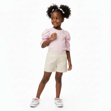 Pink Puffsleeve W  Floral Embellishment Pale Pink Nawao.com