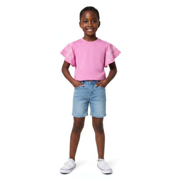 Pink Ruffled Embroidered Sleeve  Pale Pink Nawao.com