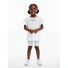 Pink Ruffled Sleeve Top With Bow Sequins White Nawao.com