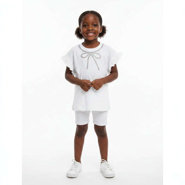 Pink Ruffled Sleeve Top With Bow Sequins White Nawao.com