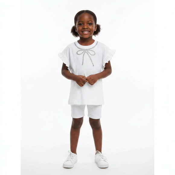 Pink Ruffled Sleeve Top With Bow Sequins White Nawao.com