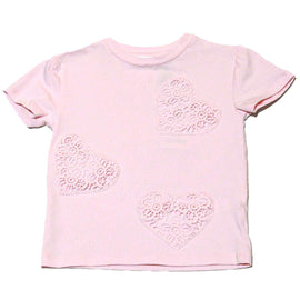 Pink S S Schiffli Heart Pacth T Shirt Nawao.com