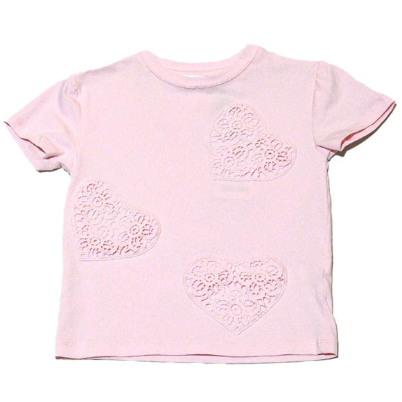 Pink S S Schiffli Heart Pacth T Shirt Nawao.com