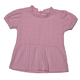 Pink Schiffli Lace Yolke Peplum Top Pale Pink Nawao.com