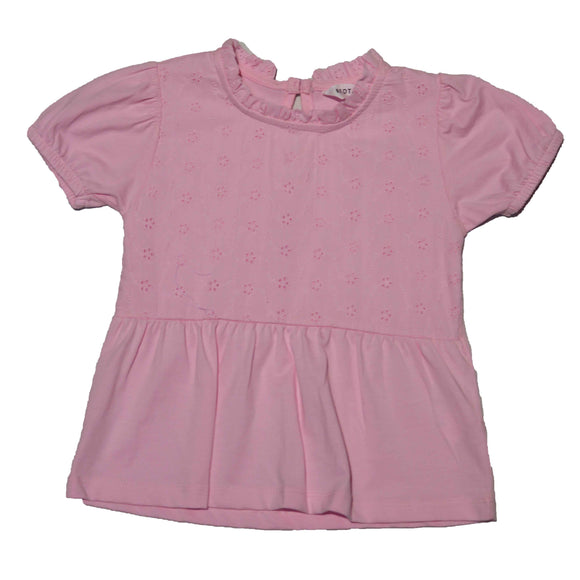 Pink Schiffli Lace Yolke Peplum Top Pale Pink Nawao.com