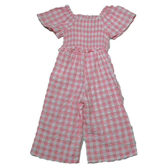 Pink Seersucker Jumpsuit Pale Nawao.com