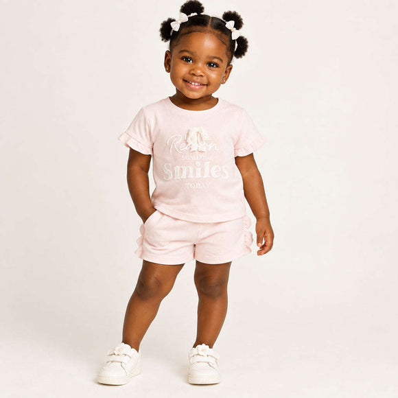 Pink Sequins   3D Lace Bow T Shirt Pale Pink Nawao.com