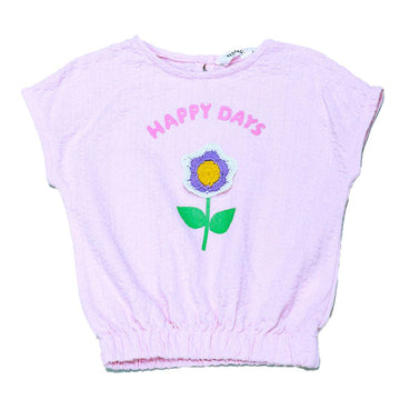 Pink Textured Knit Elasticated Waist Top Pale Nawao.com