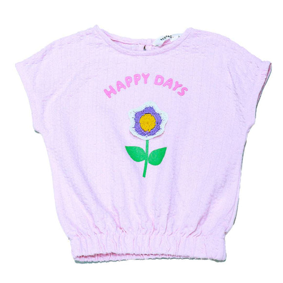 Pink Textured Knit Elasticated Waist Top Pale Nawao.com