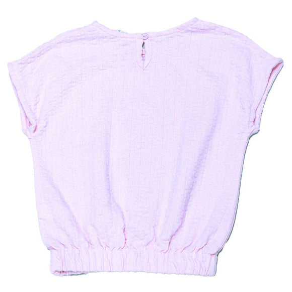 Pink Textured Knit Elasticated Waist Top Pale Nawao.com