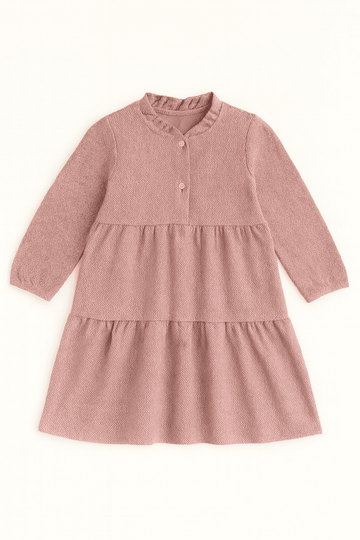 Pink Tired Dress With Balloon Sleeve Pale Pink Nawao.com