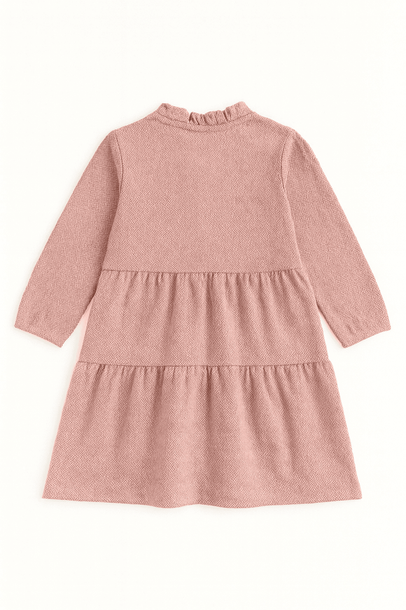 Pink Tired Dress With Balloon Sleeve Pale Pink Nawao.com