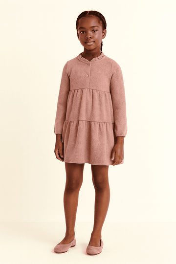 Pink Tired Dress With Balloon Sleeve Pale Pink Nawao.com
