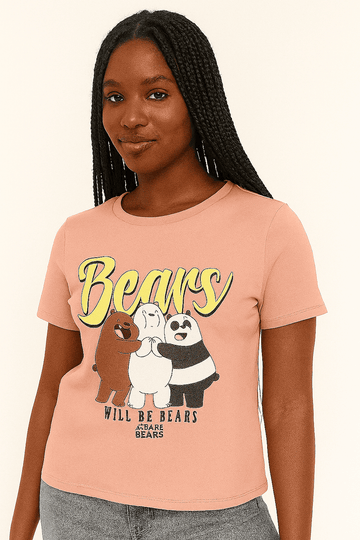 Pink We Bare Bears Printed T Shirt Pale Nawao.com