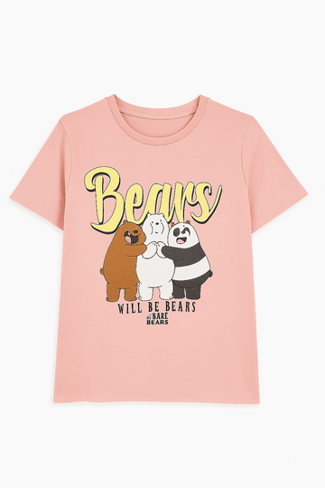 Pink We Bare Bears Printed T Shirt Pale Nawao.com
