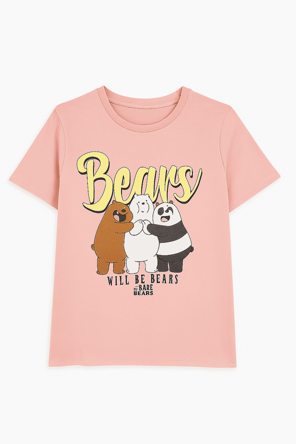 Pink We Bare Bears Printed T Shirt Pale Nawao.com