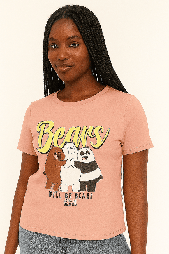 Pink We Bare Bears Printed T Shirt Pale Nawao.com
