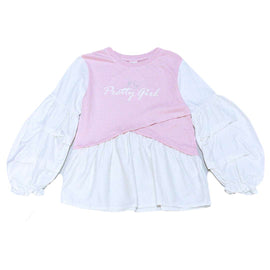 PINK WHITE BALOON SLEEVE TOP ASSORTED 8 9 YEARS Nawao.com