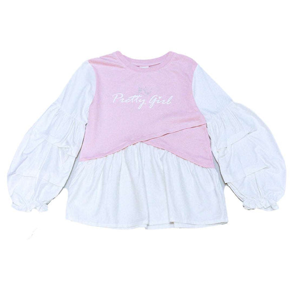 PINK WHITE BALOON SLEEVE TOP ASSORTED 8 9 YEARS Nawao.com