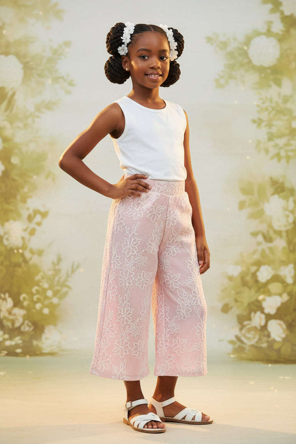 Pink White Jacquard Culottes Assorted Nawao.com