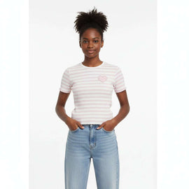 Pink White Stripes Rib Top With Heart Rhinestones Assorted Nawao.com