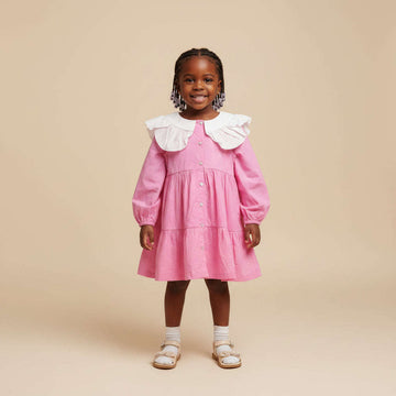 Pink With Contrast Collar Poplin Dress Pale Pink Nawao.com