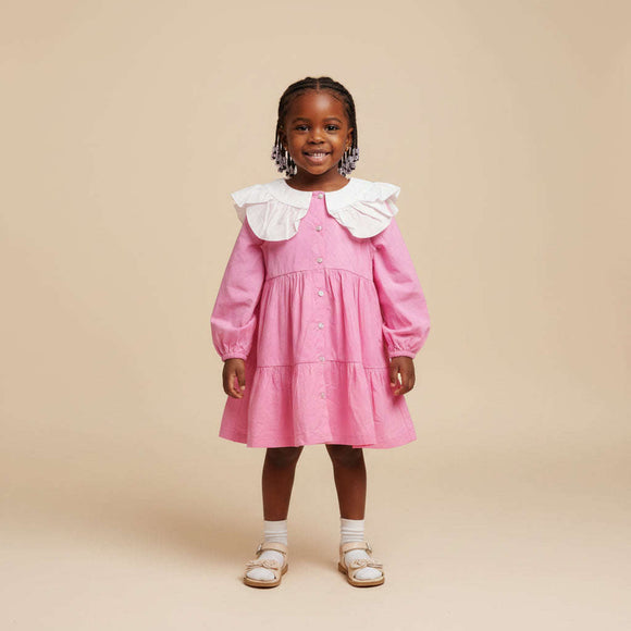 Pink With Contrast Collar Poplin Dress Pale Pink Nawao.com