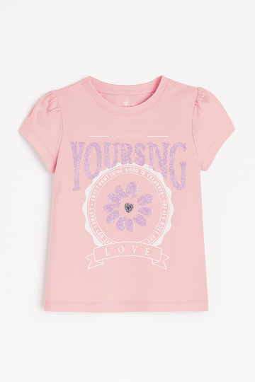 Pink Yourself Love Placement Print T Shirt Pale Pink Nawao.com
