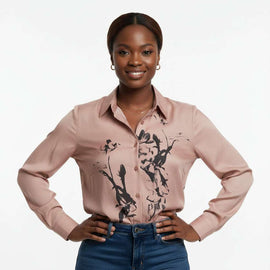 Placement Print Button Down Shirt Pale Pink Nawao.com