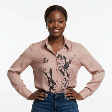 Placement Print Button Down Shirt Pale Pink Nawao.com
