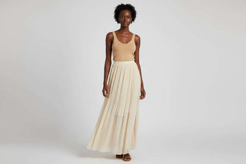 Plisse Maxi Skirt Cream Nawao.com