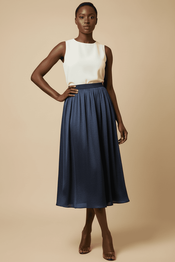Plisse Textured Skirt Navy Blue Nawao.com