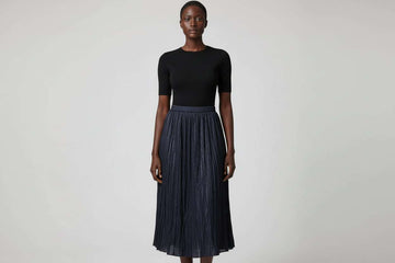 Plisse Textured Skirt Navy Blue Nawao.com
