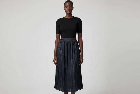 Plisse Textured Skirt Navy Blue Nawao.com