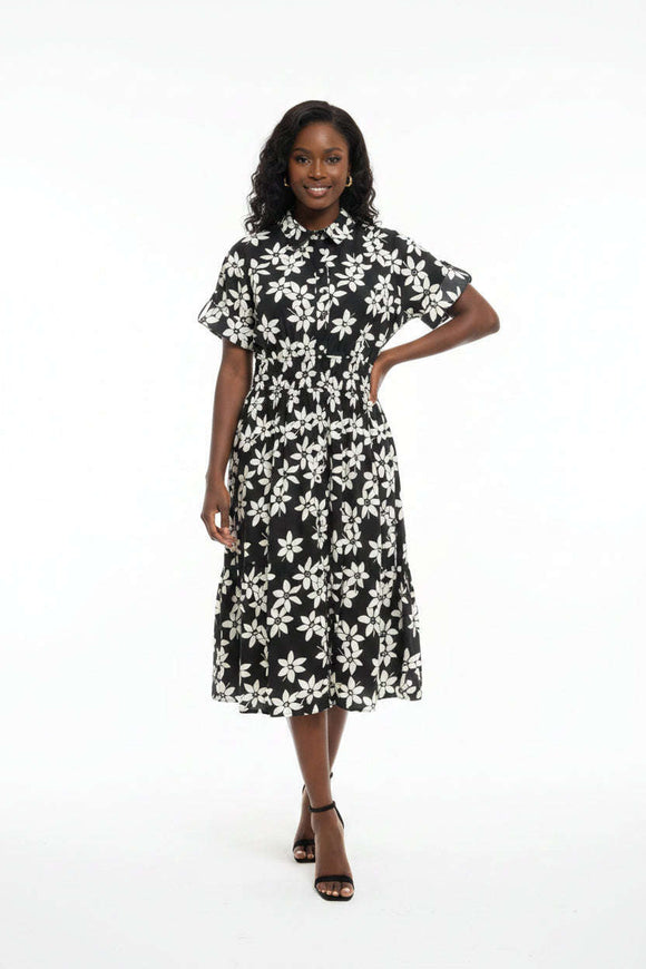 Printed Flared Midi Dress Assorted Nawao.com