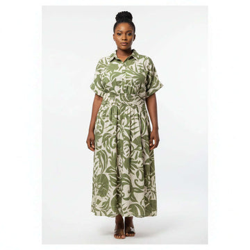 Printed Flared Midi Dress Assorted Nawao.com