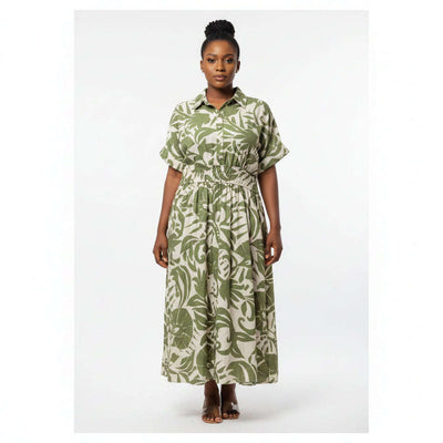 Printed Flared Midi Dress Assorted Nawao.com