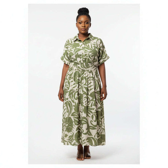Printed Flared Midi Dress Assorted Nawao.com