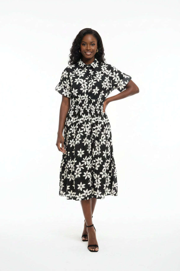 Printed Flared Midi Dress Assorted Nawao.com