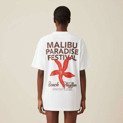 Printed  Malibu Interlock T Shirt White Nawao.com