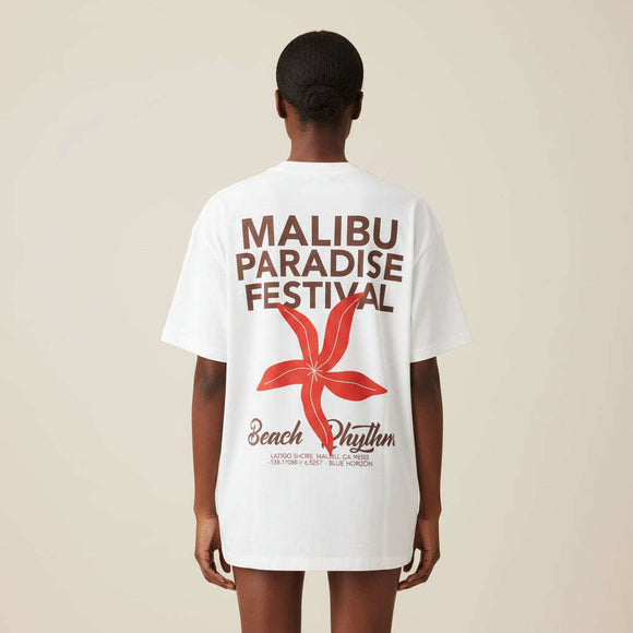 Printed  Malibu Interlock T Shirt White Nawao.com