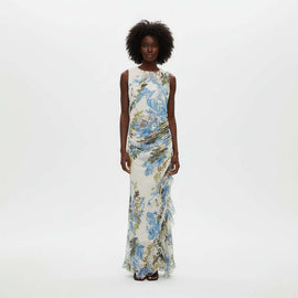 Printed Ruffle Detailed Side Rushed  Maxi Dress Assorted Nawao.com