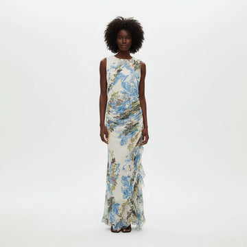 Printed Ruffle Detailed Side Rushed  Maxi Dress Assorted Nawao.com
