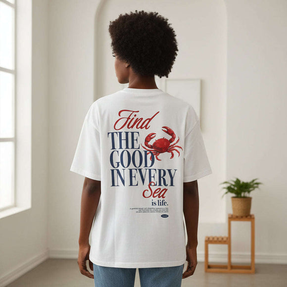 Printed Sea Interlock T Shirt White Nawao.com