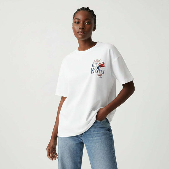 Printed Sea Interlock T Shirt White Nawao.com