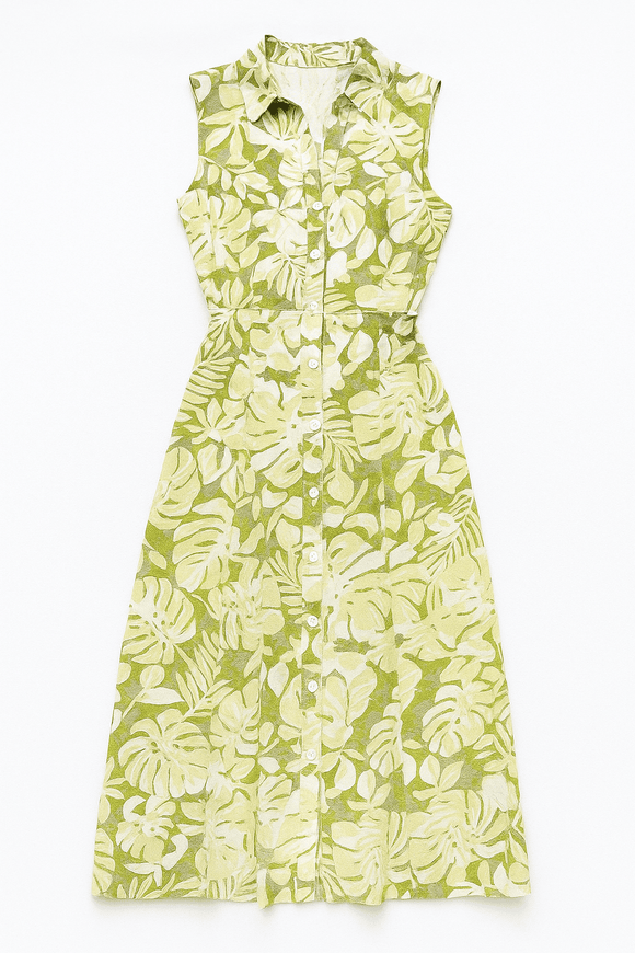 Printed Sleeveless Belted Dress Nawao.com