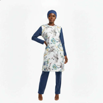Printed Tunic Burkini Set With Cap Green Uk8 Nawao.com