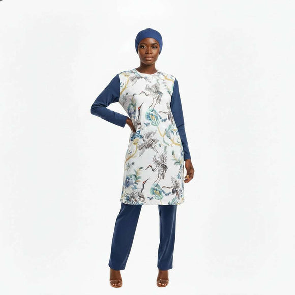 Printed Tunic Burkini Set With Cap Green Uk8 Nawao.com